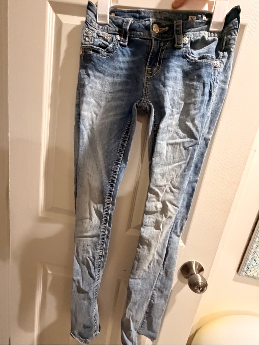 Vintage Miss Me Boot Cut Jeans in Light Blue Wash